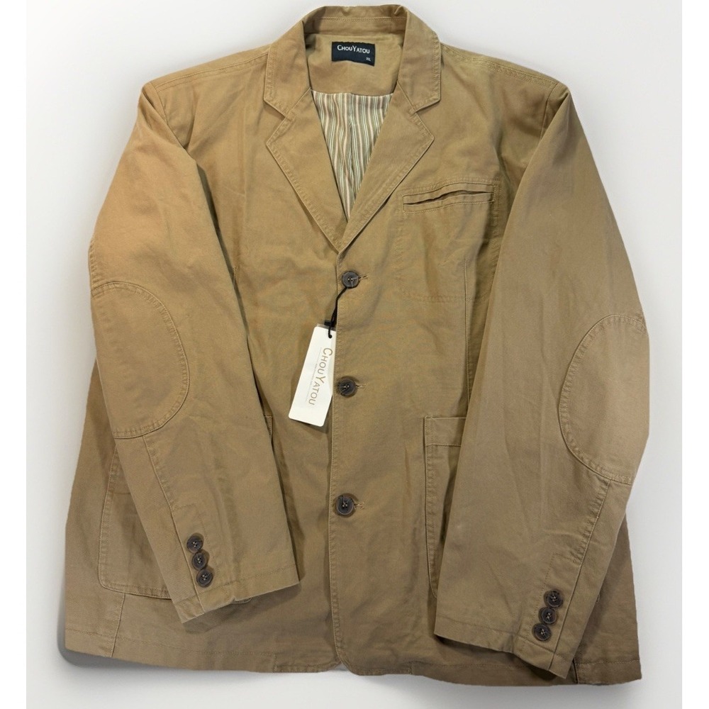 ChouYatou Khaki Barn Chore Coat Elbow Patches NWT Tan XXL Utility Jacket Pockets